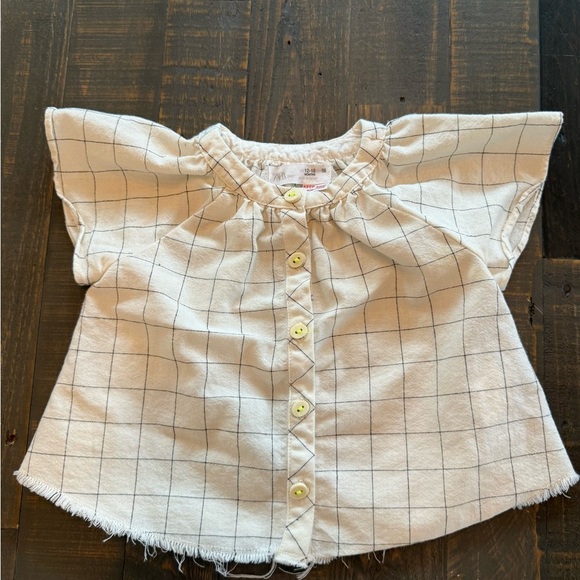 Zara girls White Checkered Button-Down Shirt size 12-18 mts - Picture 1 of 4